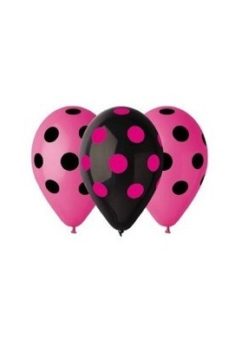 Latexové balóny ružové a čierne s bodkami 30cm 5ks - evkakvety-eshop.eu
