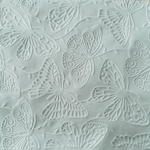 Reliéfne servítky pastelovo modré (Baby Blue) 33×33 cm – vzor Motýle
