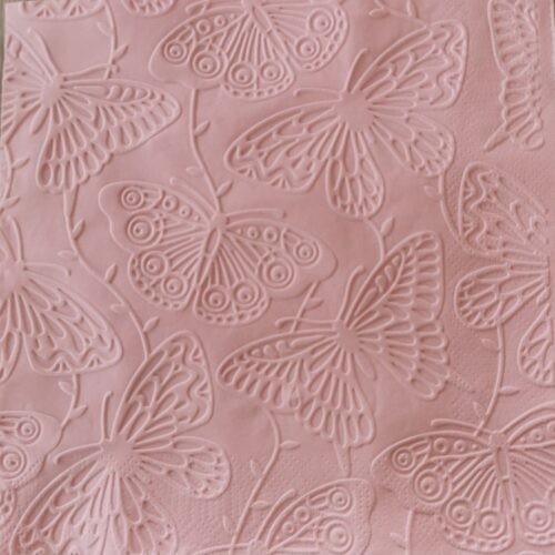 Reliéfne servítky svetloružové (Baby Pink) 33×33 cm – vzor Motýle
