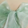 Saténová organza pastelovo zelená (Pastel Green) šírky 23 cm – detail mašle s leskom