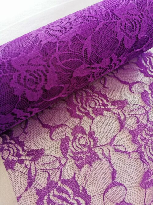 Dekoračná čipka purpurová - Purple - vzor Ruže - 22 cm x 9 m - evkakvety-eshop.eu