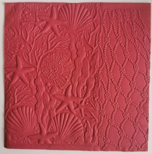 Reliéfne servítky bordové (Claret) 33×33 cm – vzor Morské hviezdy a mušle