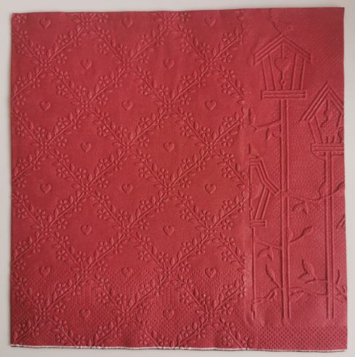 Reliéfne servítky bordové (Claret) 33×33 cm – vzor Srdiečka s búdkami