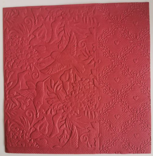 Reliéfne servítky bordové (Claret) 33×33 cm – vzor Zaláskané kolibríky