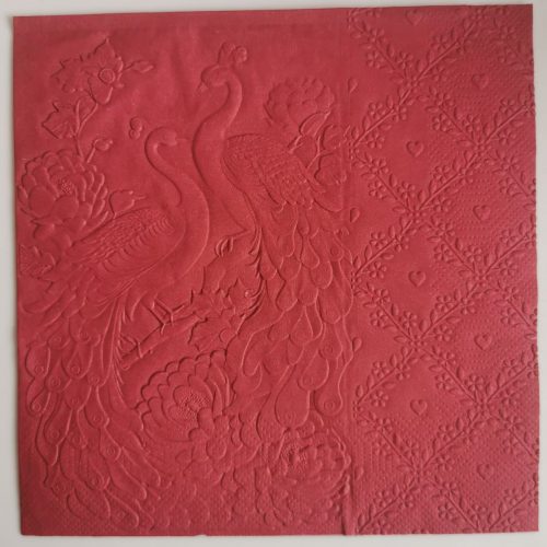 Reliéfne servítky bordové (Claret) 33×33 cm – vzor Zaláskané pávy