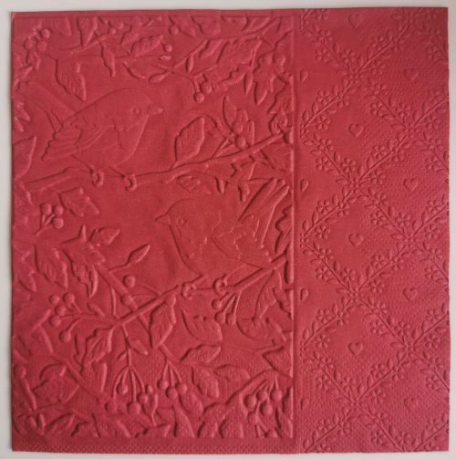 Reliéfne servítky bordové (Claret) 33×33 cm – vzor Zaláskané vrabčeky