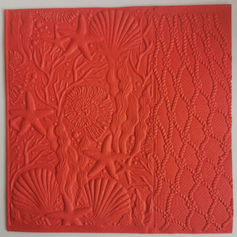 Reliéfne servítky červené (Red) 33×33 cm – vzor Morské hviezdy a mušle