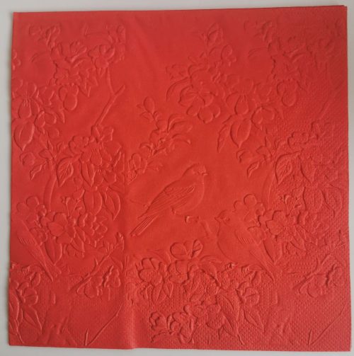 Reliéfne servítky červené (Red) 33×33 cm – vzor Škovránky v záhrade