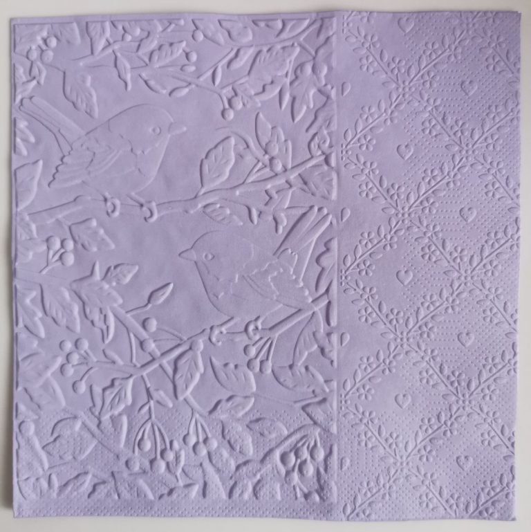 Reliéfne servítky levanduľové (Lavender) 33×33 cm – vzor Zaláskané vrabčeky