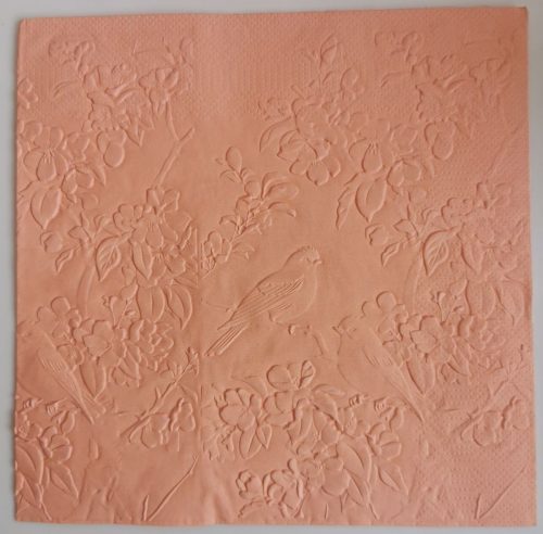 Reliéfne servítky lososové (Salmon) 33×33 cm – vzor Škovránky v záhrade