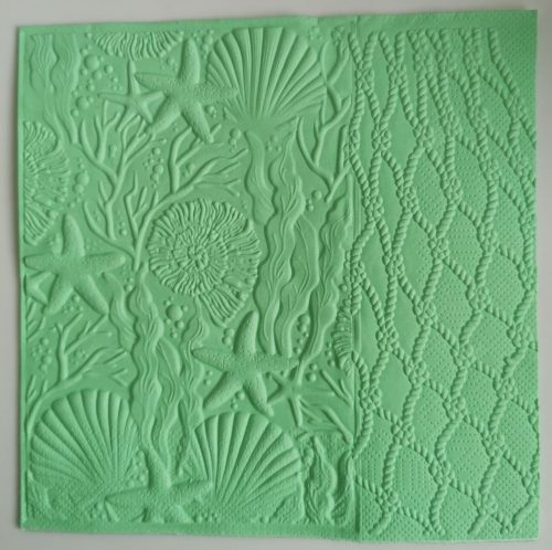 Reliéfne servítky mentolovo zelené (Mint) 33×33 cm – vzor Morské hviezdy a mušle