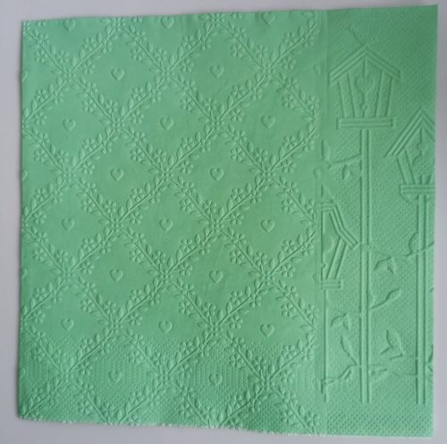 Reliéfne servítky mentolovo zelené (Mint) 33×33 cm – vzor Srdiečka s búdkami