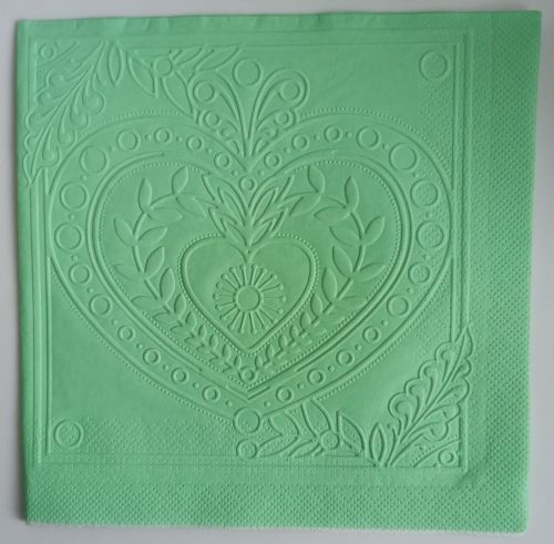 Reliéfne servítky mentolovo zelené (Mint) 33×33 cm – vzor Veľké srdiečko