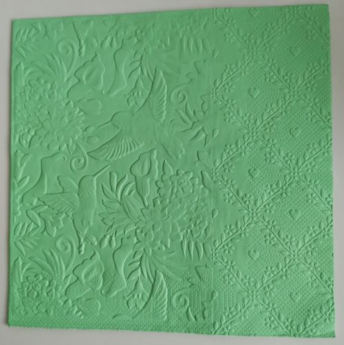 Reliéfne servítky mentolovo zelené (Mint) 33×33 cm – vzor Zaláskané kolibríky