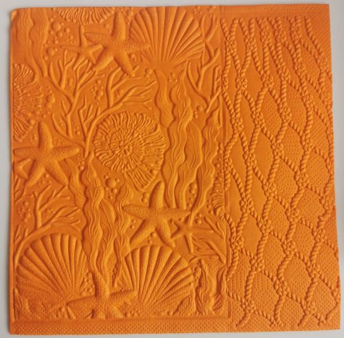 Reliéfne servítky oranžové (Orange) 33×33 cm – vzor Morské hviezdy a mušle