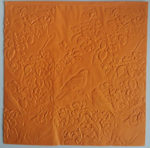 Reliéfne servítky oranžové (Orange) 33×33 cm – vzor Škovránky v záhrade