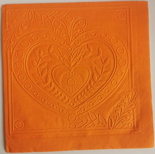 Reliéfne servítky oranžové (Orange) 33×33 cm – vzor Veľké srdiečko