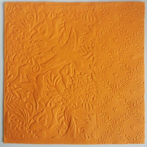 Reliéfne servítky oranžové (Orange) 33×33 cm – vzor Zaláskané kolibríky