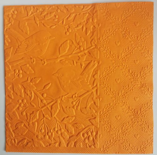 Reliéfne servítky oranžové (Orange) 33×33 cm – vzor Zaláskané vrabčeky