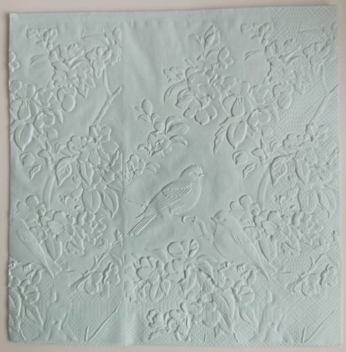 Reliéfne servítky pastelovo modré (Baby Blue) 33×33 cm – vzor Škovránky v záhrade