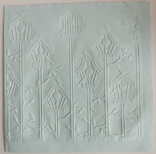 Reliéfne servítky pastelovo modré (Baby Blue) 33×33 cm – vzor Vtáčie búdky