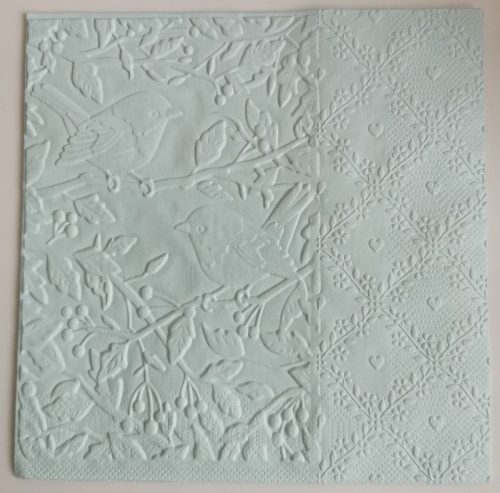 Reliéfne servítky pastelovo modré (Baby Blue) 33×33 cm – vzor Zaláskané vrabčeky