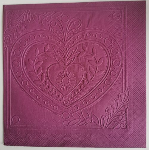 Reliéfne servítky purpurové (Purple) 33×33 cm – vzor Veľké srdiečko