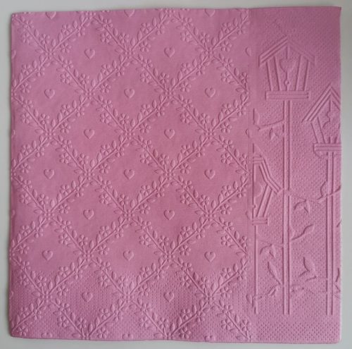 Reliéfne servítky ružové (Candy Pink) 33×33 cm – vzor Srdiečka s búdkami