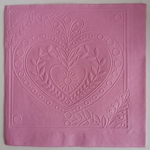 Reliéfne servítky ružové (Candy Pink) 33×33 cm – vzor Veľké srdiečko