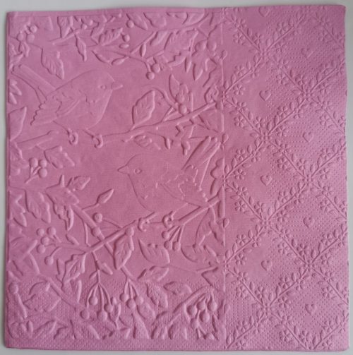 Reliéfne servítky ružové (Candy Pink) 33×33 cm – vzor Zaláskané vrabčeky