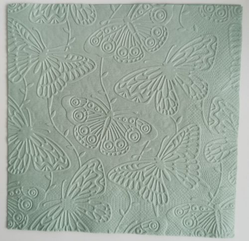 Reliéfne servítky šalviovo zelené (Sage) 33×33 cm – vzor Motýle