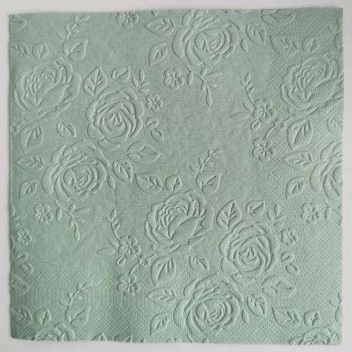Reliéfne servítky šalviovo zelené (Sage) 33×33 cm – vzor Ruže s lístkami