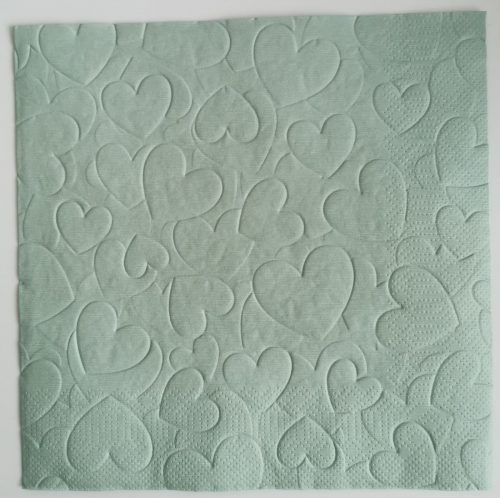 Reliéfne servítky šalviovo zelené (Sage) 33×33 cm – vzor Srdiečka