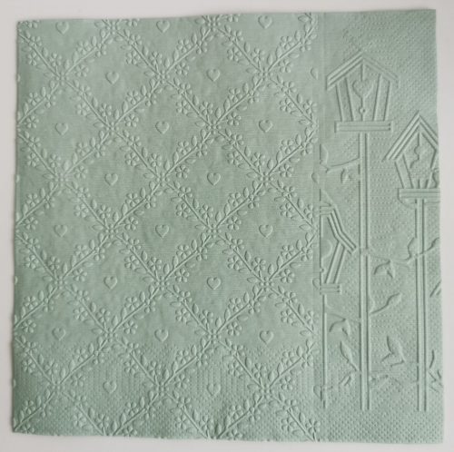 Reliéfne servítky šalviovo zelené (Sage) 33×33 cm – vzor Srdiečka s búdkami