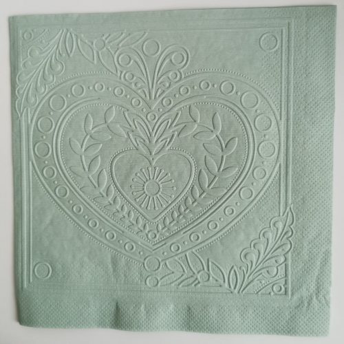 Reliéfne servítky šalviovo zelené (Sage) 33×33 cm – vzor Veľké srdiečko