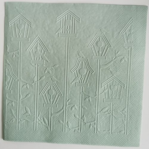 Reliéfne servítky šalviovo zelené (Sage) 33×33 cm – vzor Vtáčie búdky