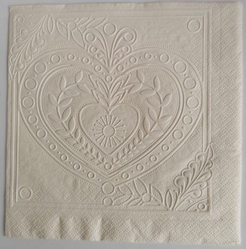 Reliéfne servítky slonovinová kosť (Ecru) 33×33 cm – vzor Veľké srdiečko