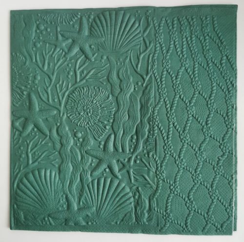 Reliéfne servítky smaragdovo zelené (Emerald) 33×33 cm – vzor Morské hviezdy a mušle