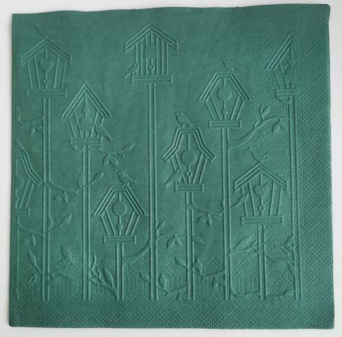 Reliéfne servítky smaragdovo zelené (Emerald) 33×33 cm – vzor Vtáčie búdky