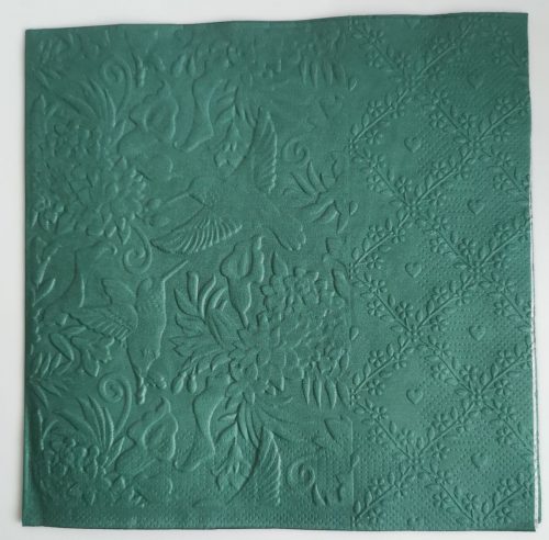 Reliéfne servítky smaragdovo zelené (Emerald) 33×33 cm – vzor Zaláskané kolibríky