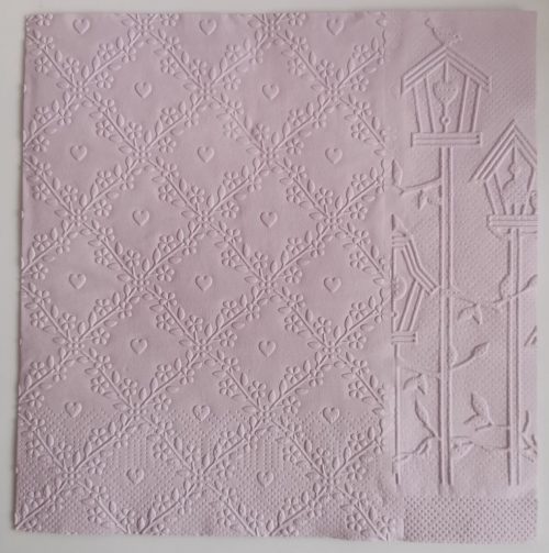Reliéfne servítky svetlofialové (Pale Lilac) 33×33 cm – vzor Srdiečka s búdkami