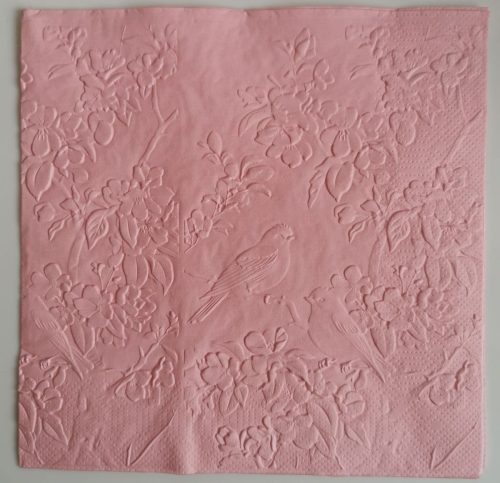 Reliéfne servítky svetloružové (Baby Pink) 33×33 cm – vzor Škovránky v záhrade