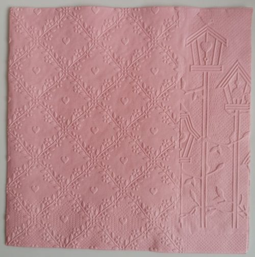 Reliéfne servítky svetloružové (Baby Pink) 33×33 cm – vzor Srdiečka s búdkami