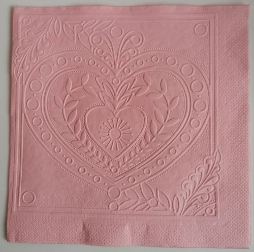 Reliéfne servítky svetloružové (Baby Pink) 33×33 cm – vzor Veľké srdiečko