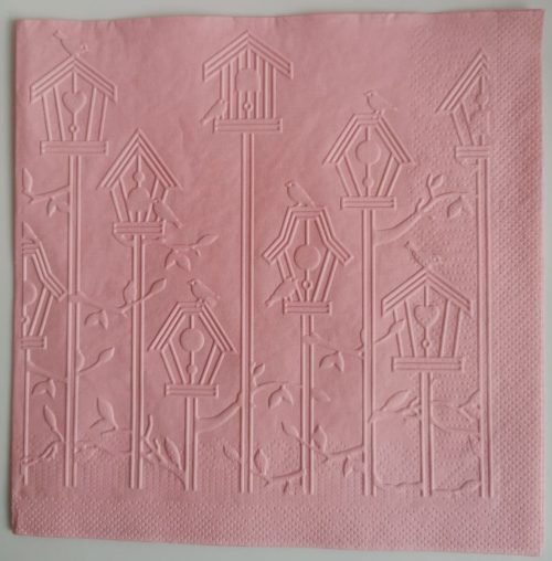 Reliéfne servítky svetloružové (Baby Pink) 33×33 cm – vzor Vtáčie búdky
