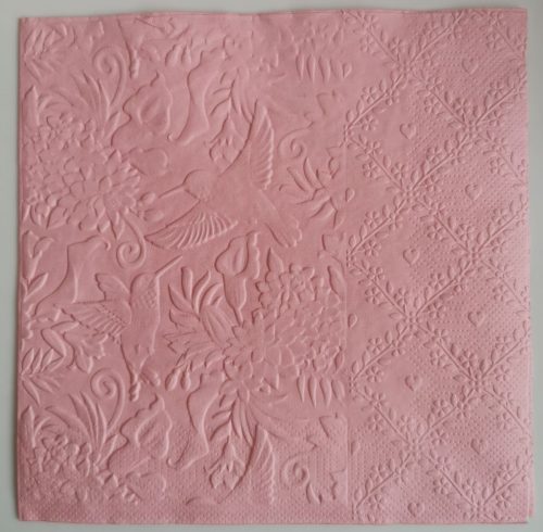 Reliéfne servítky svetloružové (Baby Pink) 33×33 cm – vzor Zaláskané kolibríky