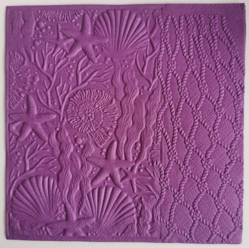 Reliéfne servítky tmavofialové (Dark Violet) 33×33 cm – vzor Morské hviezdy a mušle