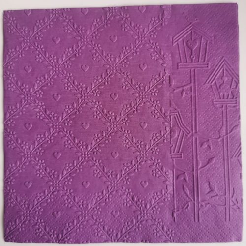 Reliéfne servítky tmavofialové (Dark Violet) 33×33 cm – vzor Srdiečka s búdkami