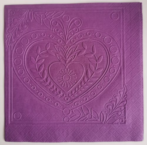 Reliéfne servítky tmavofialové (Dark Violet) 33×33 cm – vzor Veľké srdiečko