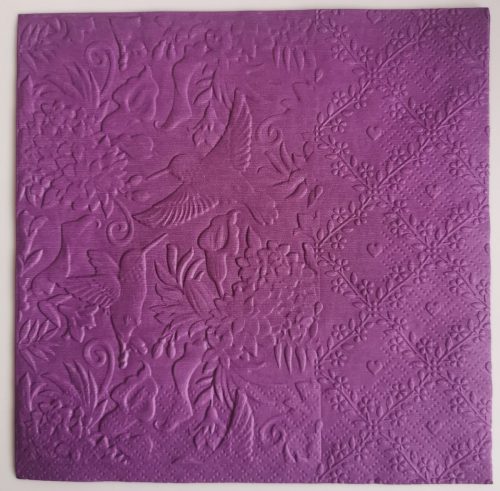 Reliéfne servítky tmavofialové (Dark Violet) 33×33 cm – vzor Zaláskané kolibríky